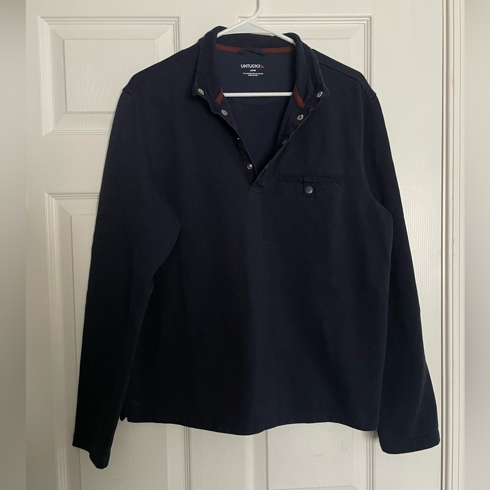 UNTUCKit Men's Navy Blue Quarter Button Down Pullover Size Large